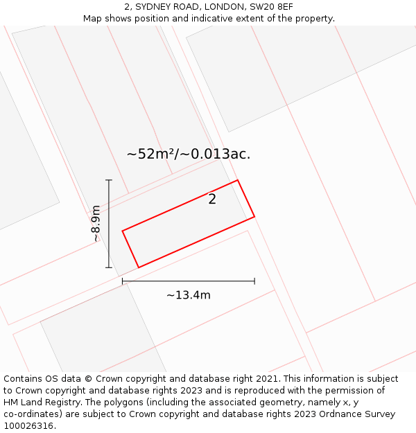 2, SYDNEY ROAD, LONDON, SW20 8EF: Plot and title map