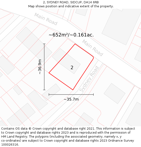 2, SYDNEY ROAD, SIDCUP, DA14 6RB: Plot and title map