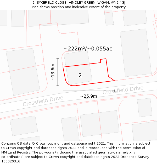 2, SYKEFIELD CLOSE, HINDLEY GREEN, WIGAN, WN2 4GJ: Plot and title map