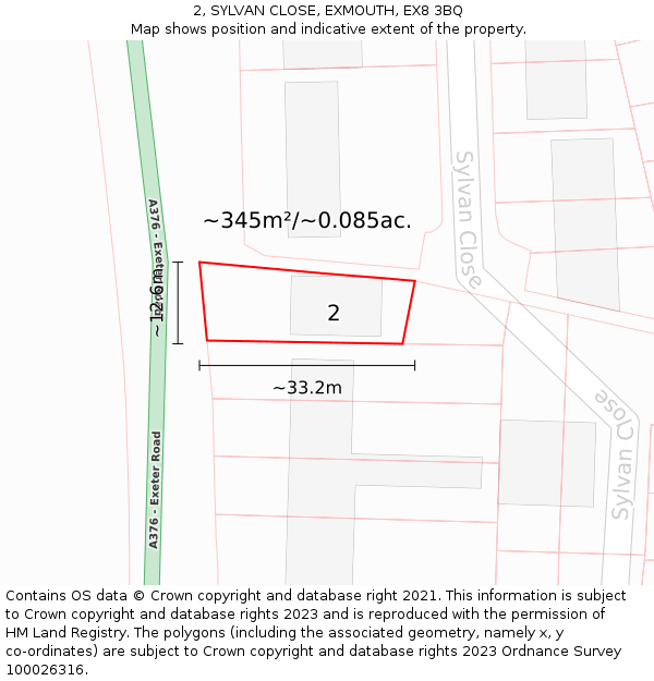 2, SYLVAN CLOSE, EXMOUTH, EX8 3BQ: Plot and title map