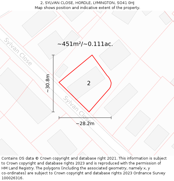 2, SYLVAN CLOSE, HORDLE, LYMINGTON, SO41 0HJ: Plot and title map