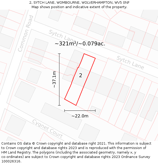 2, SYTCH LANE, WOMBOURNE, WOLVERHAMPTON, WV5 0NF: Plot and title map