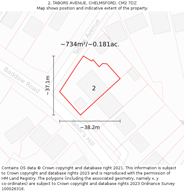 2, TABORS AVENUE, CHELMSFORD, CM2 7DZ: Plot and title map