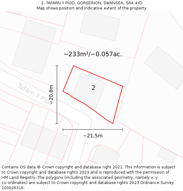 2, TAFARN Y PIOD, GORSEINON, SWANSEA, SA4 4YD: Plot and title map