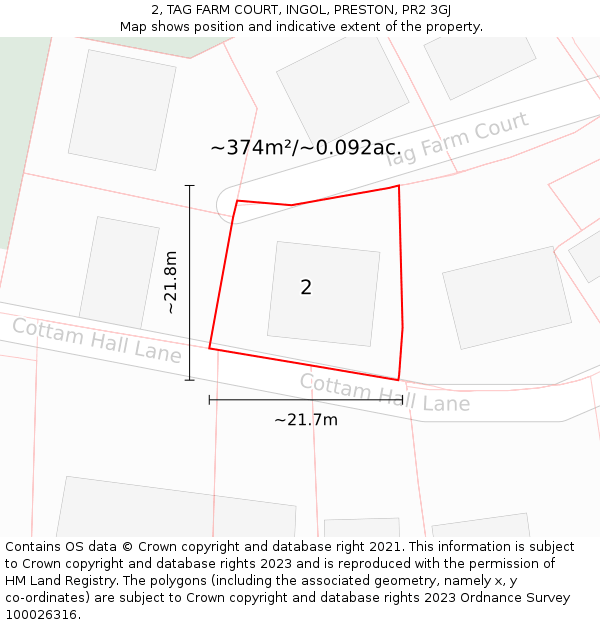 2, TAG FARM COURT, INGOL, PRESTON, PR2 3GJ: Plot and title map