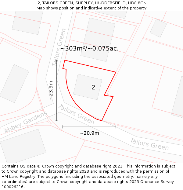 2, TAILORS GREEN, SHEPLEY, HUDDERSFIELD, HD8 8GN: Plot and title map