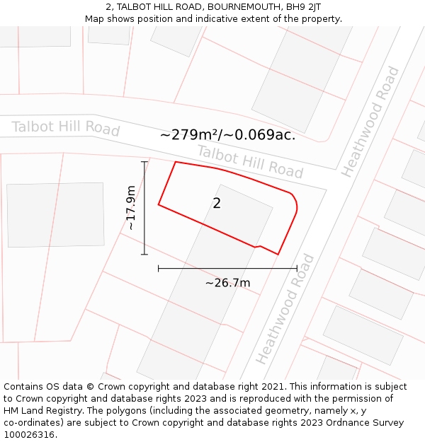 2, TALBOT HILL ROAD, BOURNEMOUTH, BH9 2JT: Plot and title map