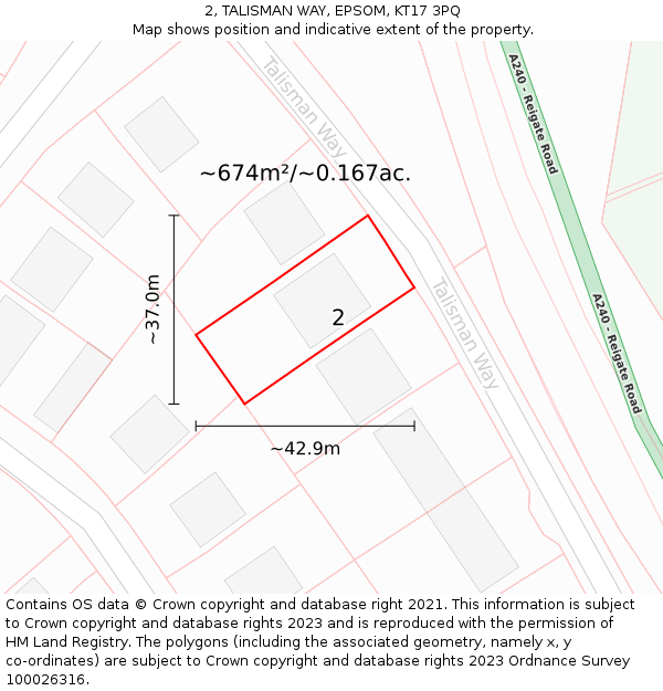 2, TALISMAN WAY, EPSOM, KT17 3PQ: Plot and title map