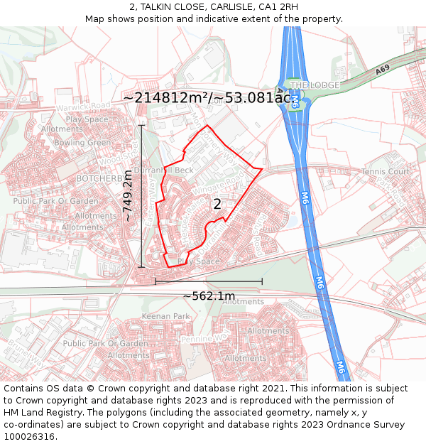 2, TALKIN CLOSE, CARLISLE, CA1 2RH: Plot and title map