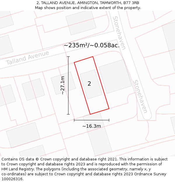 2, TALLAND AVENUE, AMINGTON, TAMWORTH, B77 3RB: Plot and title map