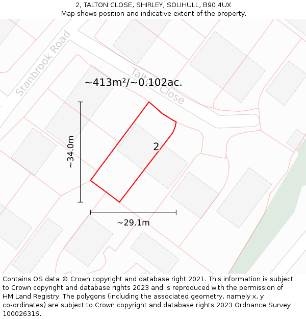 2, TALTON CLOSE, SHIRLEY, SOLIHULL, B90 4UX: Plot and title map