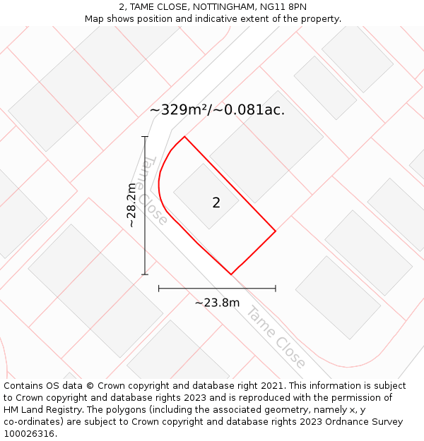 2, TAME CLOSE, NOTTINGHAM, NG11 8PN: Plot and title map