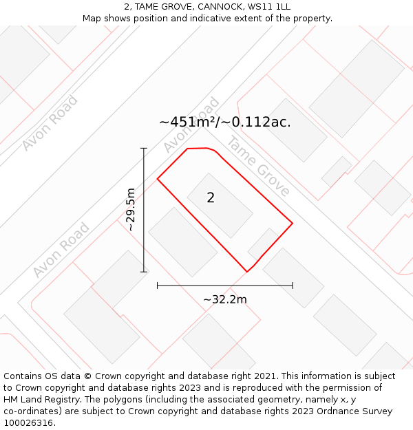 2, TAME GROVE, CANNOCK, WS11 1LL: Plot and title map