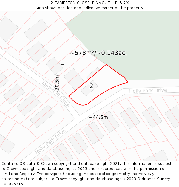 2, TAMERTON CLOSE, PLYMOUTH, PL5 4JX: Plot and title map