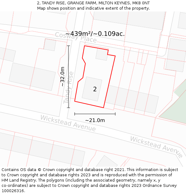 2, TANDY RISE, GRANGE FARM, MILTON KEYNES, MK8 0NT: Plot and title map