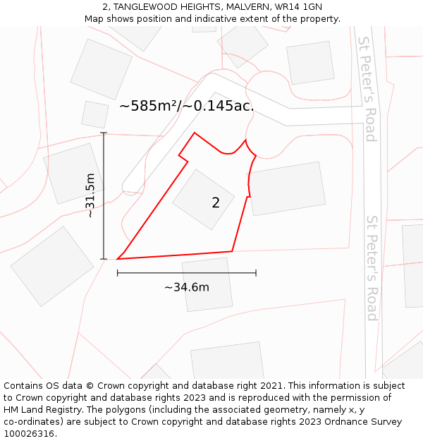 2, TANGLEWOOD HEIGHTS, MALVERN, WR14 1GN: Plot and title map