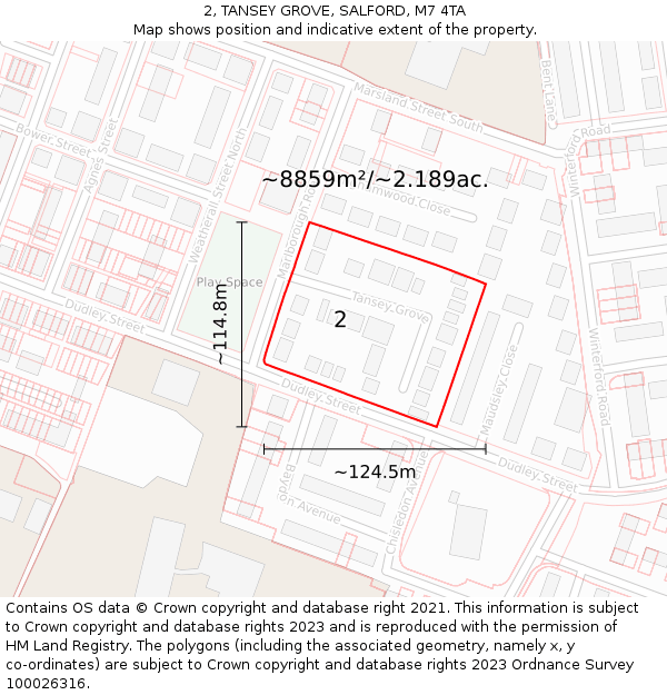 2, TANSEY GROVE, SALFORD, M7 4TA: Plot and title map