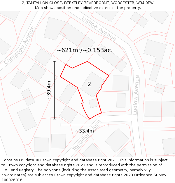 2, TANTALLON CLOSE, BERKELEY BEVERBORNE, WORCESTER, WR4 0EW: Plot and title map