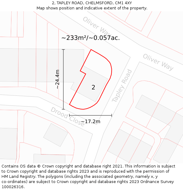 2, TAPLEY ROAD, CHELMSFORD, CM1 4XY: Plot and title map