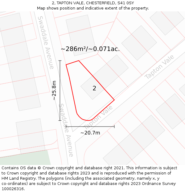 2, TAPTON VALE, CHESTERFIELD, S41 0SY: Plot and title map