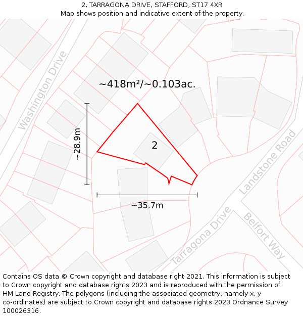 2, TARRAGONA DRIVE, STAFFORD, ST17 4XR: Plot and title map