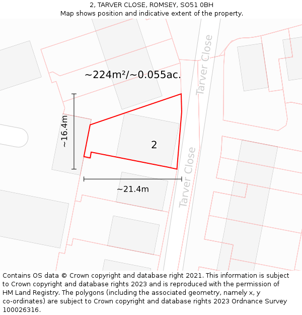 2, TARVER CLOSE, ROMSEY, SO51 0BH: Plot and title map