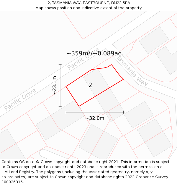 2, TASMANIA WAY, EASTBOURNE, BN23 5PA: Plot and title map