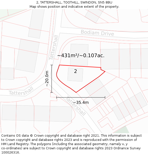 2, TATTERSHALL, TOOTHILL, SWINDON, SN5 8BU: Plot and title map