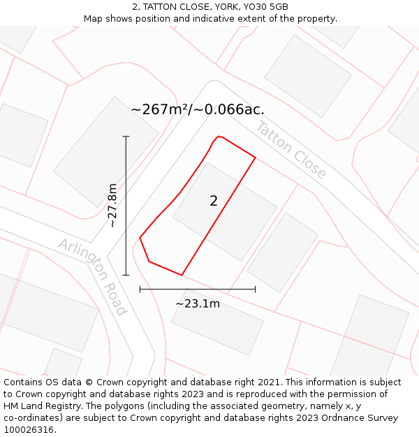 2, TATTON CLOSE, YORK, YO30 5GB: Plot and title map