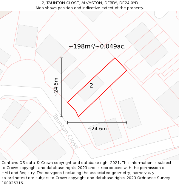 2, TAUNTON CLOSE, ALVASTON, DERBY, DE24 0YD: Plot and title map