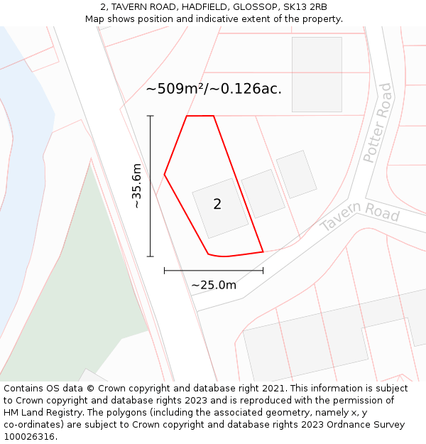 2, TAVERN ROAD, HADFIELD, GLOSSOP, SK13 2RB: Plot and title map