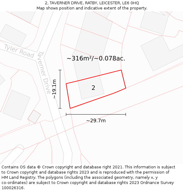 2, TAVERNER DRIVE, RATBY, LEICESTER, LE6 0HQ: Plot and title map