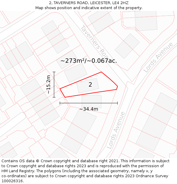 2, TAVERNERS ROAD, LEICESTER, LE4 2HZ: Plot and title map