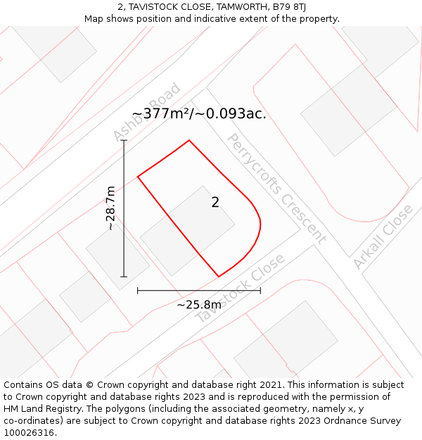 2, TAVISTOCK CLOSE, TAMWORTH, B79 8TJ: Plot and title map