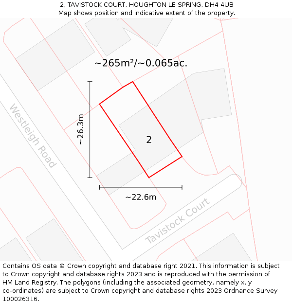 2, TAVISTOCK COURT, HOUGHTON LE SPRING, DH4 4UB: Plot and title map