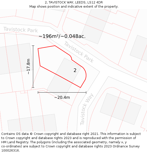 2, TAVISTOCK WAY, LEEDS, LS12 4DR: Plot and title map