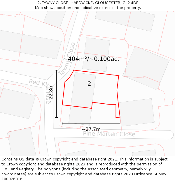 2, TAWNY CLOSE, HARDWICKE, GLOUCESTER, GL2 4DF: Plot and title map