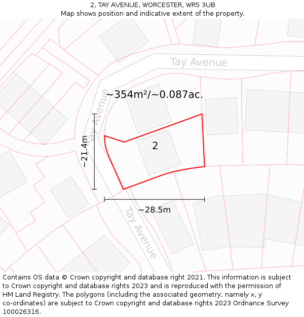 2, TAY AVENUE, WORCESTER, WR5 3UB: Plot and title map