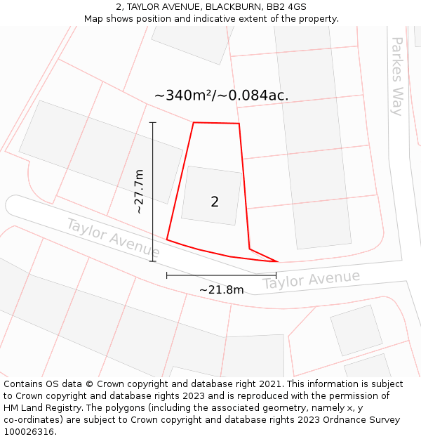 2, TAYLOR AVENUE, BLACKBURN, BB2 4GS: Plot and title map