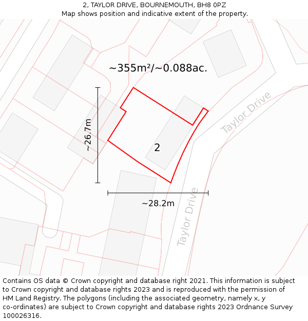 2, TAYLOR DRIVE, BOURNEMOUTH, BH8 0PZ: Plot and title map