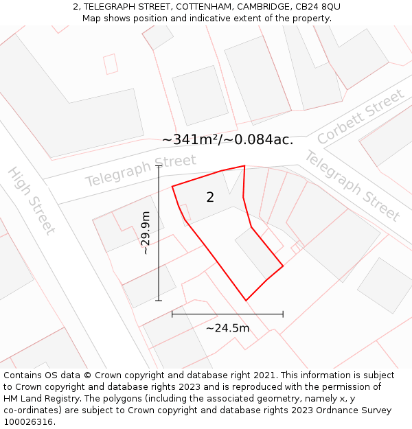 2, TELEGRAPH STREET, COTTENHAM, CAMBRIDGE, CB24 8QU: Plot and title map