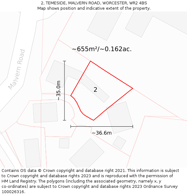 2, TEMESIDE, MALVERN ROAD, WORCESTER, WR2 4BS: Plot and title map