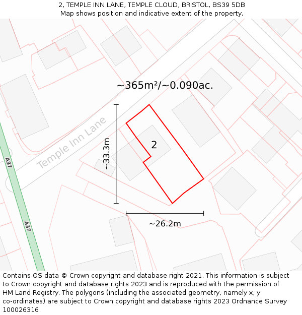 2, TEMPLE INN LANE, TEMPLE CLOUD, BRISTOL, BS39 5DB: Plot and title map