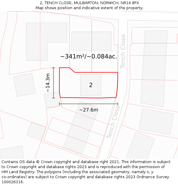 2, TENCH CLOSE, MULBARTON, NORWICH, NR14 8FX: Plot and title map