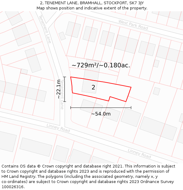 2, TENEMENT LANE, BRAMHALL, STOCKPORT, SK7 3JY: Plot and title map