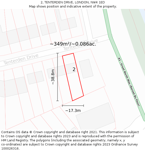 2, TENTERDEN DRIVE, LONDON, NW4 1ED: Plot and title map