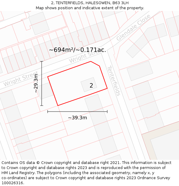 2, TENTERFIELDS, HALESOWEN, B63 3LH: Plot and title map