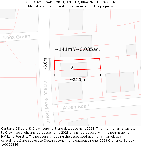 2, TERRACE ROAD NORTH, BINFIELD, BRACKNELL, RG42 5HX: Plot and title map