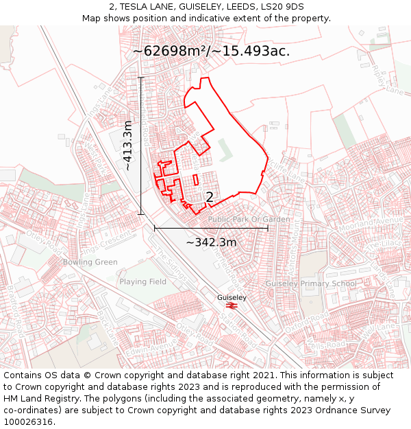 2, TESLA LANE, GUISELEY, LEEDS, LS20 9DS: Plot and title map