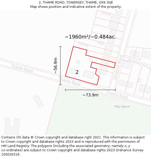 2, THAME ROAD, TOWERSEY, THAME, OX9 3QE: Plot and title map